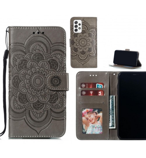 Samsung Galaxy A72 Case Leather Wallet Case Embossed Pattern - Grey