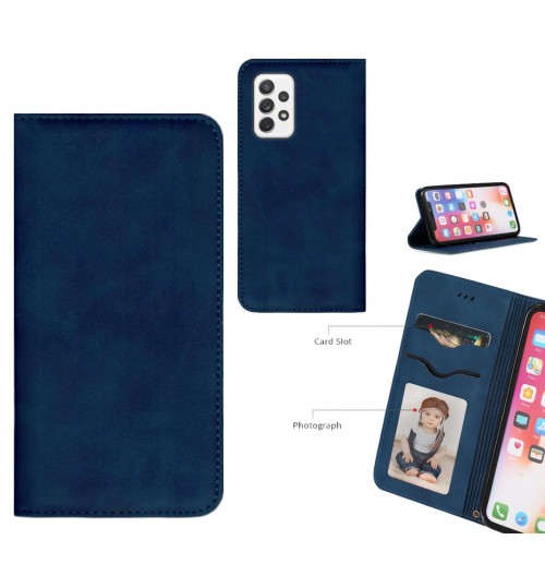 Samsung Galaxy A72 Case Premium Leather Magnetic Wallet Case - Blue
