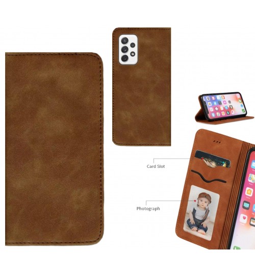 Samsung Galaxy A72 Case Premium Leather Magnetic Wallet Case - Brown