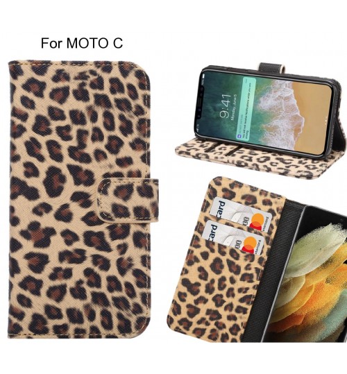 MOTO C Case  Leopard Leather Flip Wallet Case