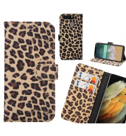 Huawei P9 Case  Leopard Leather Flip Wallet Case