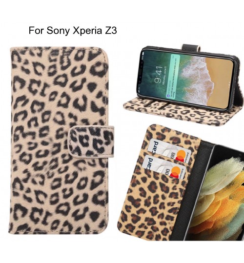 Sony Xperia Z3 Case  Leopard Leather Flip Wallet Case