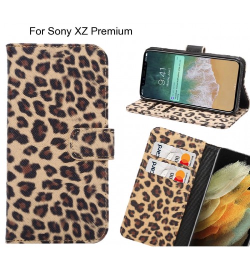 Sony XZ Premium Case  Leopard Leather Flip Wallet Case