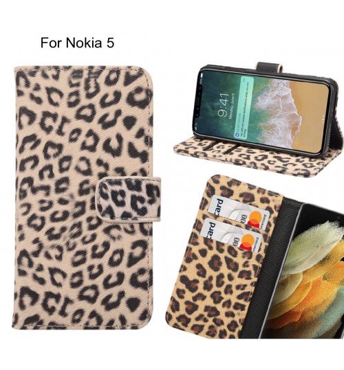 Nokia 5 Case  Leopard Leather Flip Wallet Case
