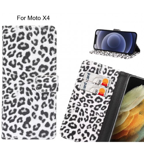 Moto X4 Case  Leopard Leather Flip Wallet Case