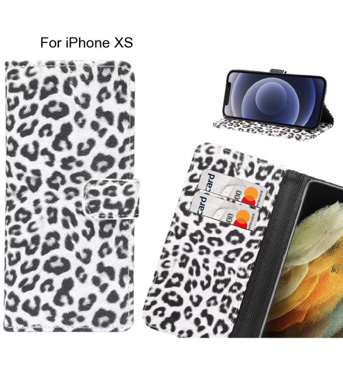 iPhone XS Case  Leopard Leather Flip Wallet Case