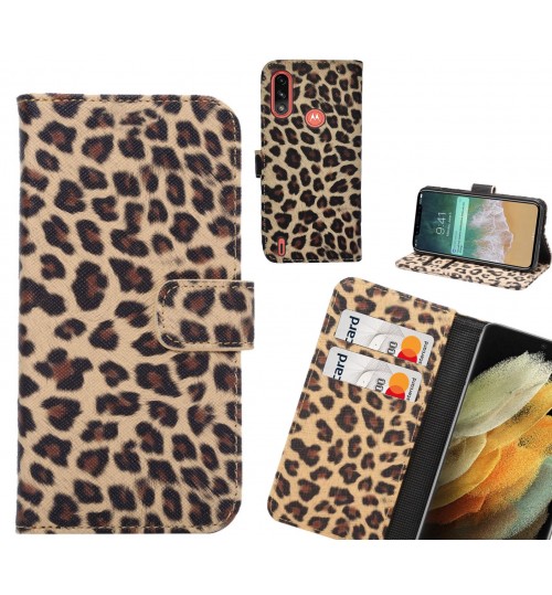 Moto E7 Power Case  Leopard Leather Flip Wallet Case