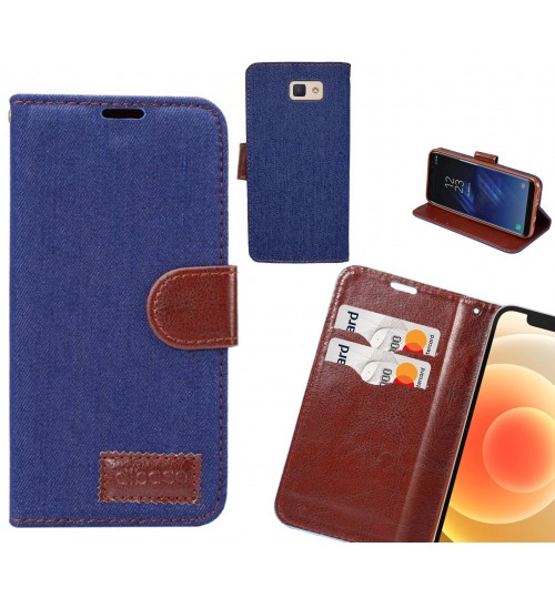 Galaxy J5 Prime Case Wallet Case Denim Leather Case - Deep Dark Blue