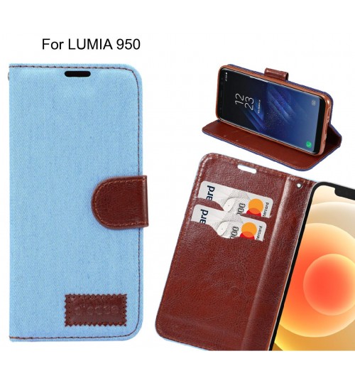 Lumia 950 Case Wallet Case Denim Leather Case - Faded Light Blue