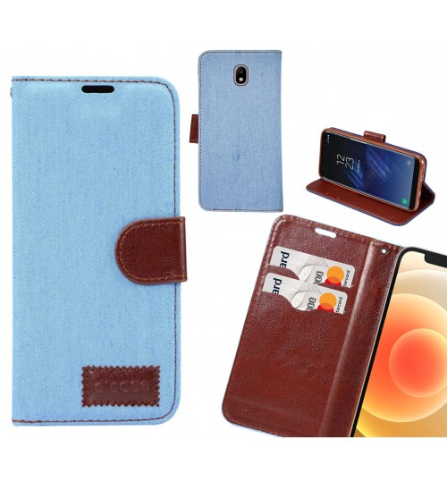 J7 Pro 2017 Case Wallet Case Denim Leather Case - Faded Light Blue
