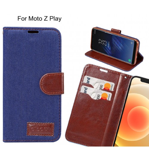 Moto Z Play Case Wallet Case Denim Leather Case - Deep Dark Blue