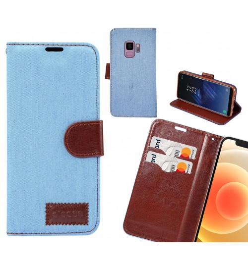 Galaxy S9 Case Wallet Case Denim Leather Case - Faded Light Blue