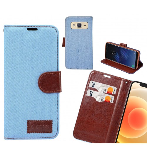 Galaxy J2 Case Wallet Case Denim Leather Case - Faded Light Blue