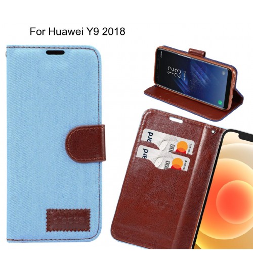 Huawei Y9 2018 Case Wallet Case Denim Leather Case - Faded Light Blue