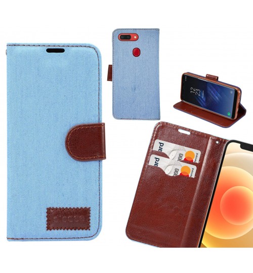 Oppo R15 Pro Case Wallet Case Denim Leather Case - Faded Light Blue