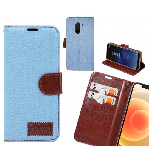 Xiaomi Pocophone F1 Case Wallet Case Denim Leather Case - Faded Light Blue