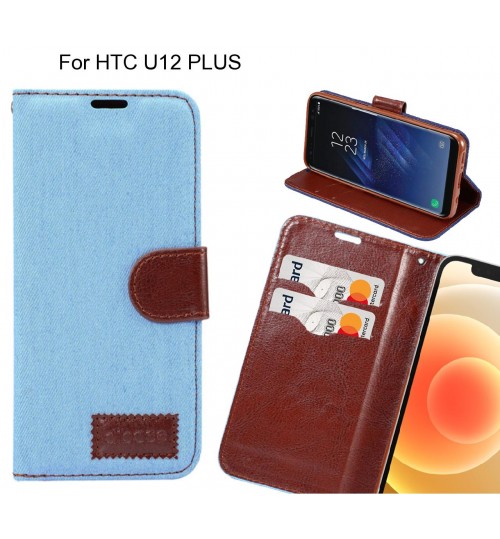 Htc U12 Plus Case Wallet Case Denim Leather Case - Faded Light Blue