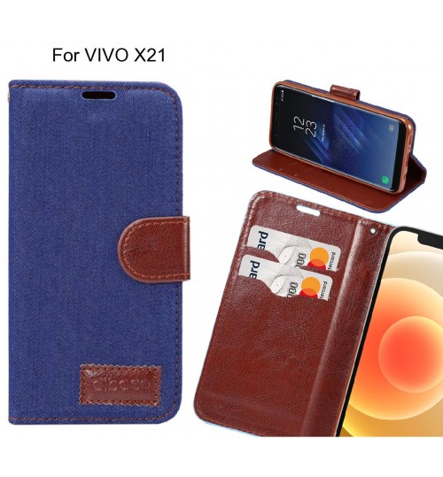 Vivo X21 Case Wallet Case Denim Leather Case - Deep Dark Blue