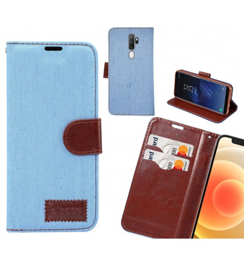 Oppo A5 2020 Case Wallet Case Denim Leather Case - Faded Light Blue