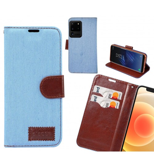 Galaxy S20 Ultra Case Wallet Case Denim Leather Case - Faded Light Blue
