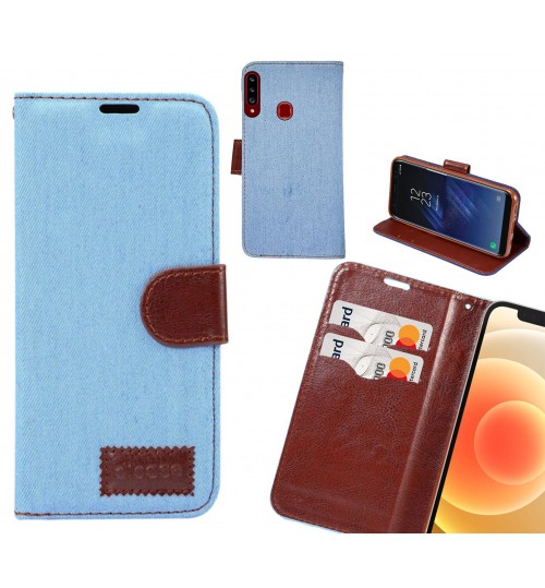 Samsung Galaxy A20s Case Wallet Case Denim Leather Case - Faded Light Blue