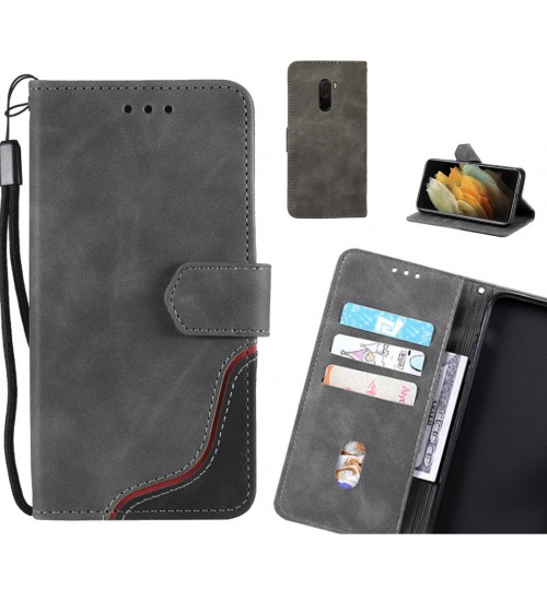 Xiaomi Pocophone F1 Case Wallet Denim Leather Case - Grey