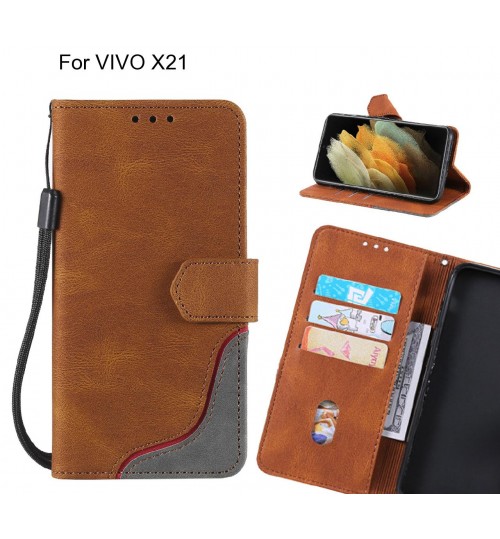 Vivo X21 Case Wallet Denim Leather Case - Brown