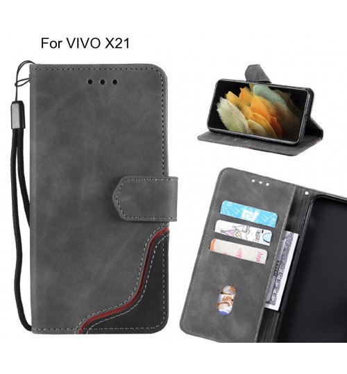 Vivo X21 Case Wallet Denim Leather Case - Grey