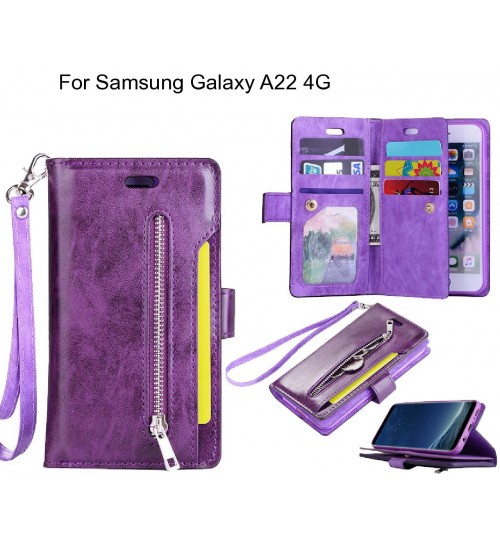 Samsung Galaxy A22 4G case 10 cards slots wallet leather case with zip
