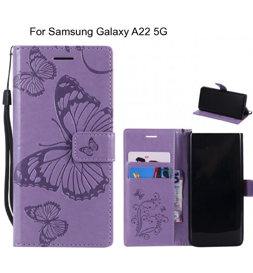 Samsung Galaxy A22 5g Case Embossed Butterfly Wallet Leather Case - Purple