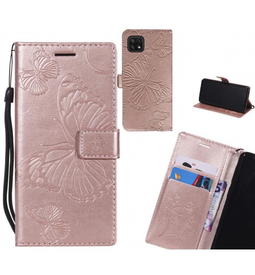 Samsung Galaxy A22 5g Case Embossed Butterfly Wallet Leather Case - Rose Gold