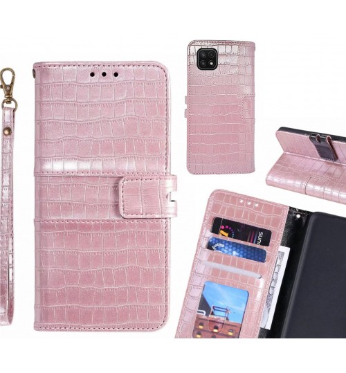 Samsung Galaxy A22 5g Case Croco Wallet Leather Case - Pink