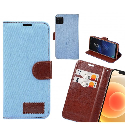 Samsung Galaxy A22 5g Case Wallet Case Denim Leather Case - Faded Light Blue