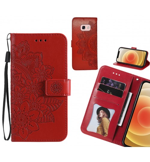Galaxy A3 2017 Case Embossed Floral Leather Wallet Case - Red