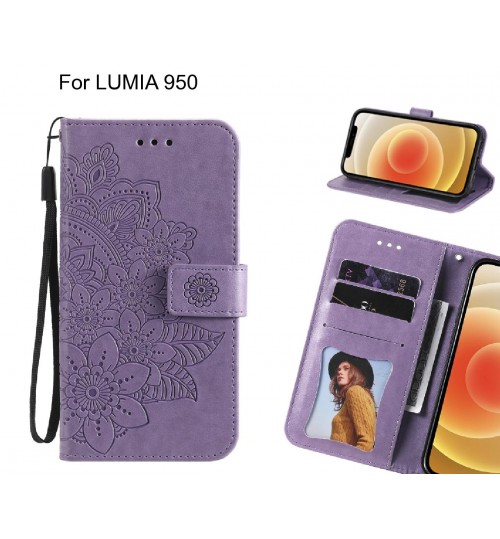Lumia 950 Case Embossed Floral Leather Wallet Case - Purple
