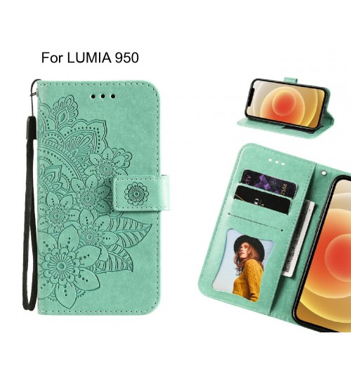 Lumia 950 Case Embossed Floral Leather Wallet Case - Green