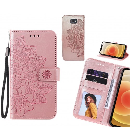 Galaxy J7 Prime Case Embossed Floral Leather Wallet Case - Pink