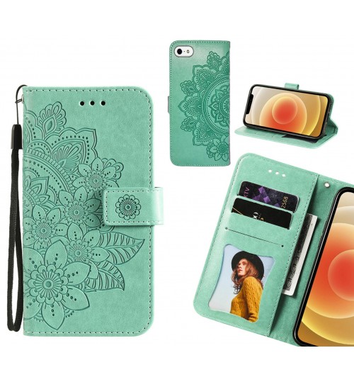 Iphone 5 Case Embossed Floral Leather Wallet Case - Green