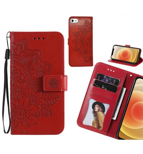 Iphone 5 Case Embossed Floral Leather Wallet Case - Red