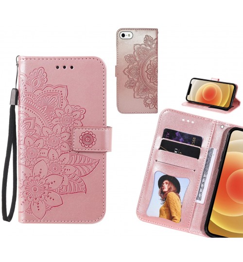 Iphone 5 Case Embossed Floral Leather Wallet Case - Pink