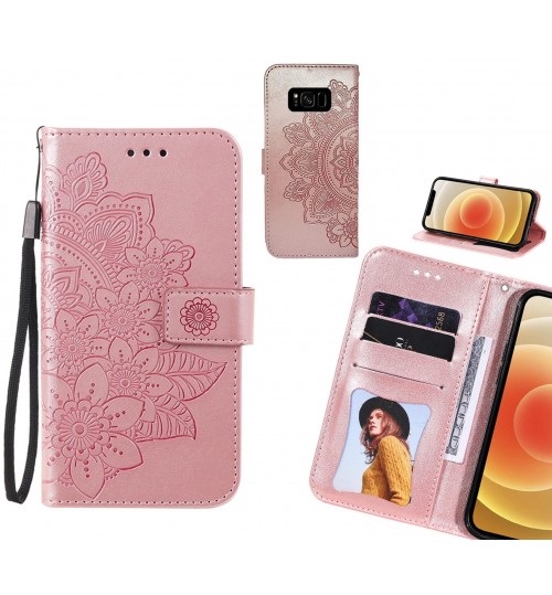 Galaxy S8 Plus Case Embossed Floral Leather Wallet Case - Pink