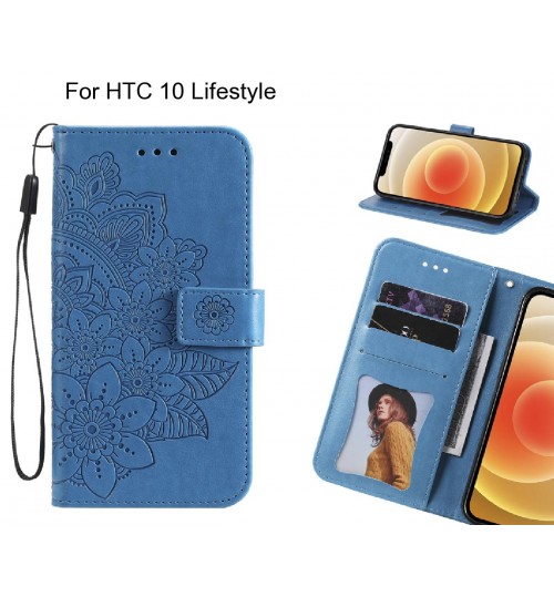 Htc 10 Lifestyle Case Embossed Floral Leather Wallet Case - Blue