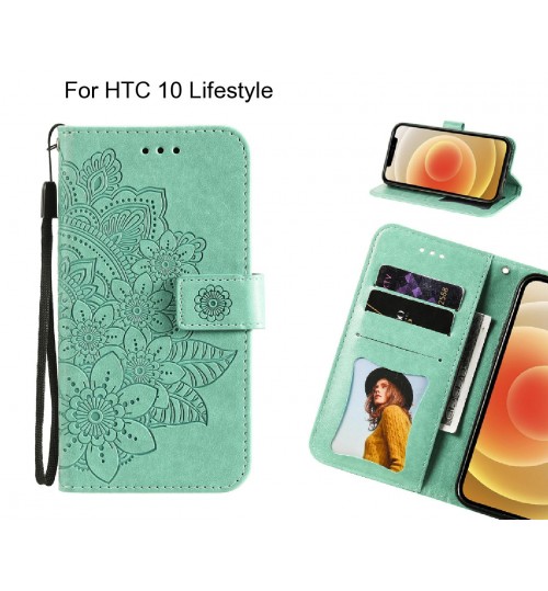 Htc 10 Lifestyle Case Embossed Floral Leather Wallet Case - Green