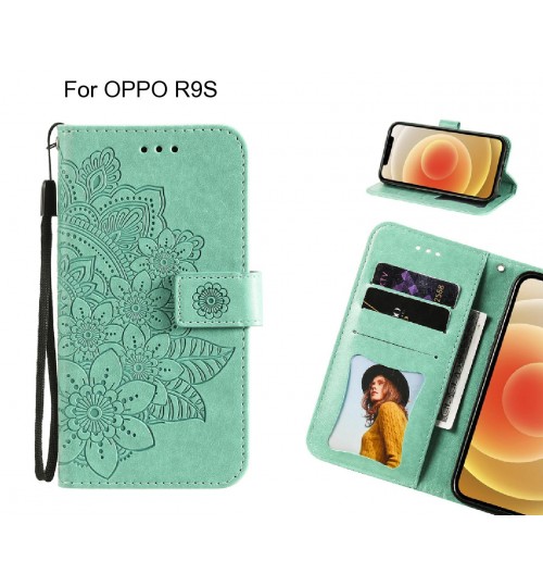 Oppo R9s Case Embossed Floral Leather Wallet Case - Green