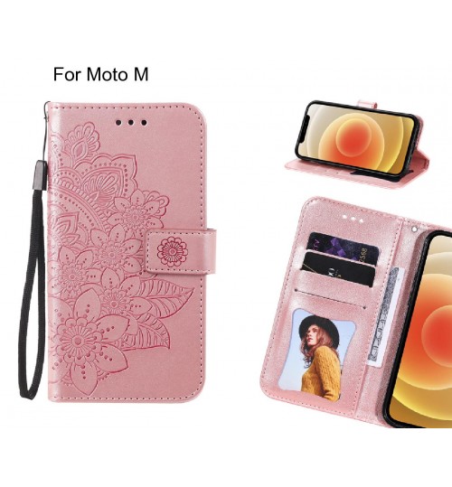 Moto M Case Embossed Floral Leather Wallet Case - Pink