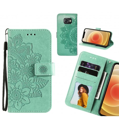 Galaxy A3 2016 Case Embossed Floral Leather Wallet Case - Green
