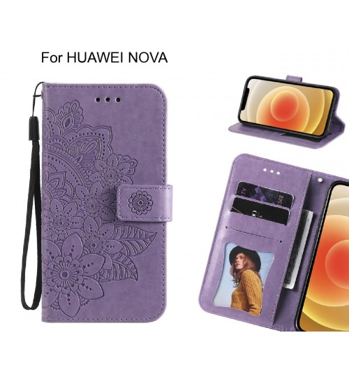 Huawei Nova Case Embossed Floral Leather Wallet Case - Purple