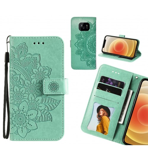 Galaxy S7 Edge Case Embossed Floral Leather Wallet Case - Green