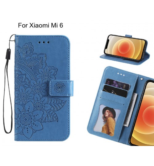 Xiaomi Mi 6 Case Embossed Floral Leather Wallet Case - Blue