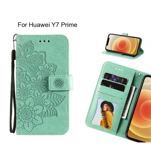 Huawei Y7 Prime Case Embossed Floral Leather Wallet Case - Green